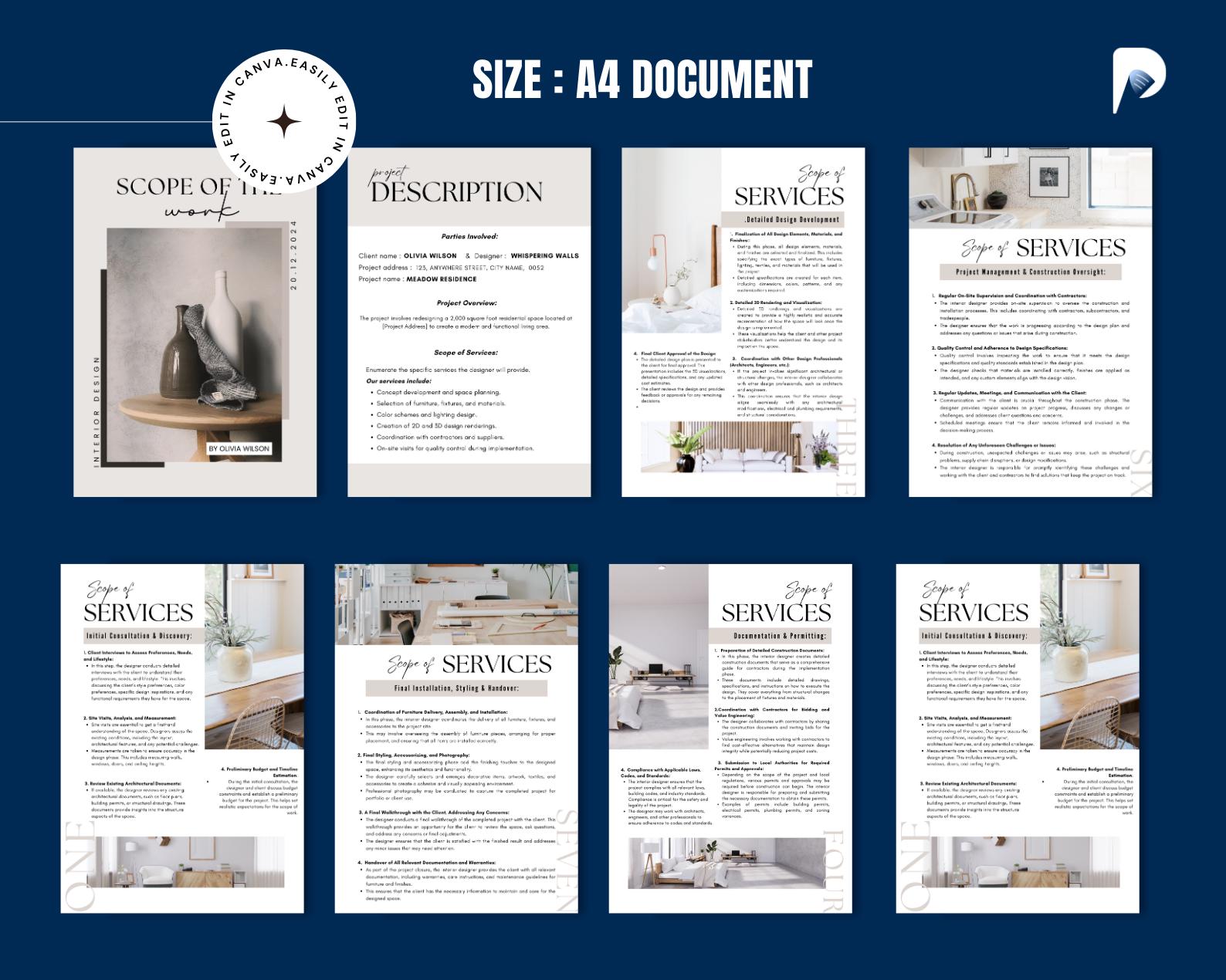 Interior Design Scope of Work Template | Client Contract (editable ...