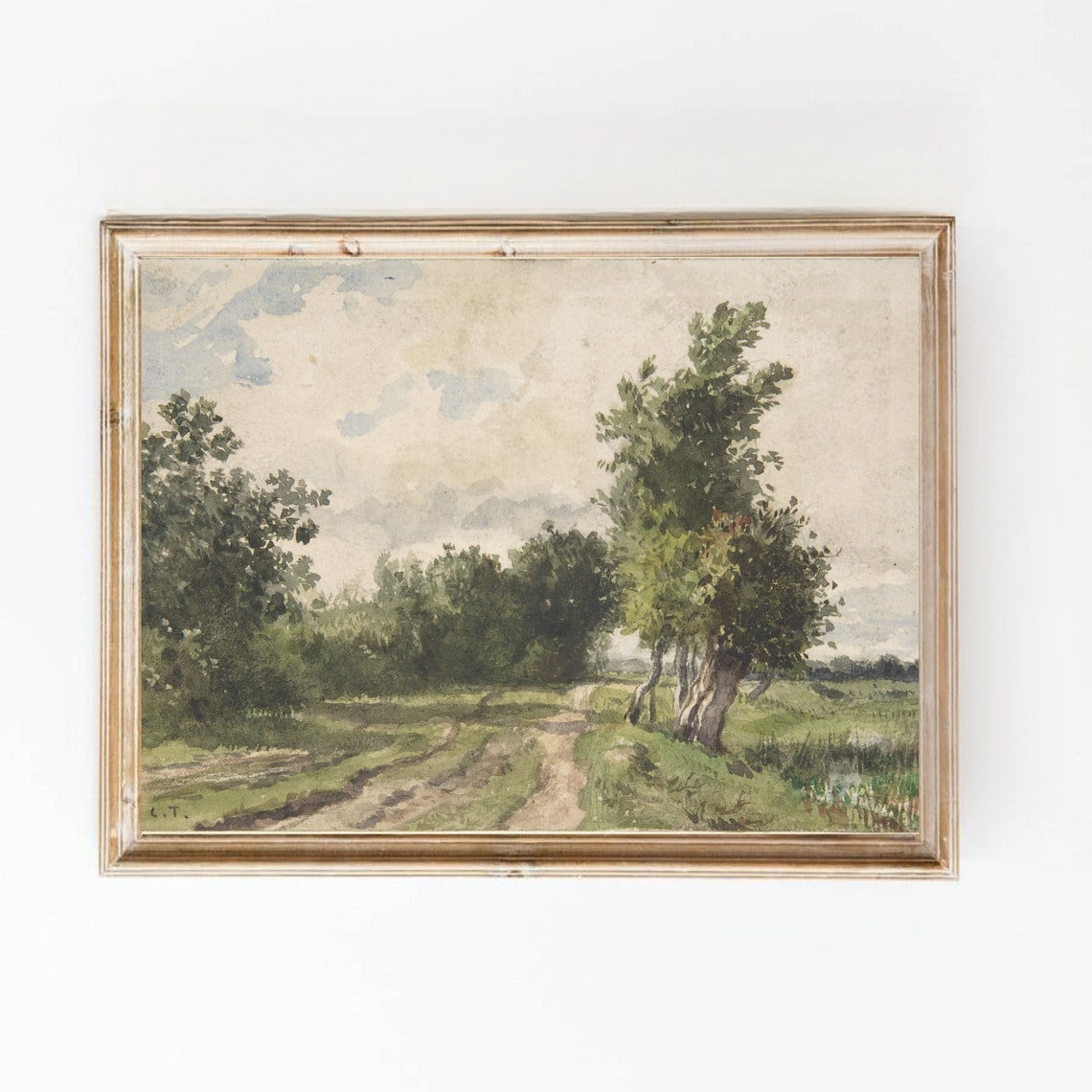 Vintage Country Road Art Rustic Art Muted Green Art Landscape Vintage