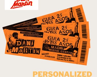 Personalized Dani Martin 25 Years Tickets / printable concert ticket personalized music digital souvenir Madrid show wizink