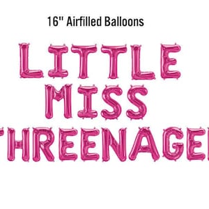 Little Miss Threenager Banner, 16" Airfilled Balloon Sign, Sassy Third Bday Party, Three Nager Supplies, Happy 3rd Birthday