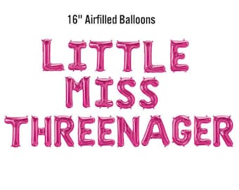 Little Miss Threenager Banner, 16" Airfilled Balloon Sign, Sassy Third Bday Party, Three Nager Supplies, Happy 3rd Birthday