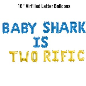 Baby Shark Balloon Banner, 16&quot; Airfilled Balloon Sign, Second Bday Party, 2nd Birthday Decor, Balloon Backdrop, Baby Shark Theme