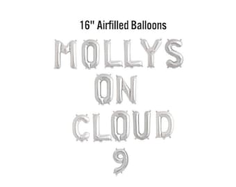 Banner personalizado "On Cloud 9", letrero con globos, decoración para fiesta de cumpleaños, suministros para despedida de soltera, 9.º cumpleaños, fondo temático "On Cloud Nine"