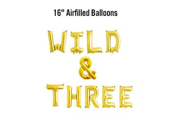 Pancarta "Salvaje y Tres", letrero con globo de 40 cm, fiesta de tercer cumpleaños, decoración para el tercer año, cumpleaños con temática de jungla, Donde viven los monstruos
