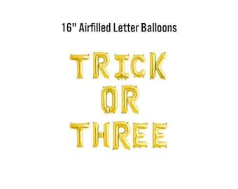 Trick or Three Banner, 16" Airfilled Balloon Sign, Halloween 3rd Birthday Decor, Spooky Kids Third Birthday, October Kids Birthday Party