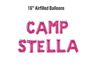 Camp CUSTOM NAME Banner, 16" Airfilled Balloon Sign, Personalized Stagette Supplies, Cabin Bachelorette Decorations, Rise & Wine, Camp Bach