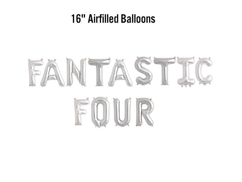 Fantastic Four Banner, 16" Airfilled Balloon Sign, Fourth Bday Party Decor, 4th Year Decor, Superhero Balloon Backdrop, Hero Party Supplies