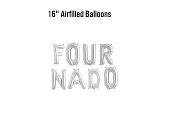 Four Nado Banner, 16" Airfilled Balloon Sign, Fourth Bday, 4th Birthday Decor, Fournado Decorations, Litte Four-Nado Tornado Party Supplies