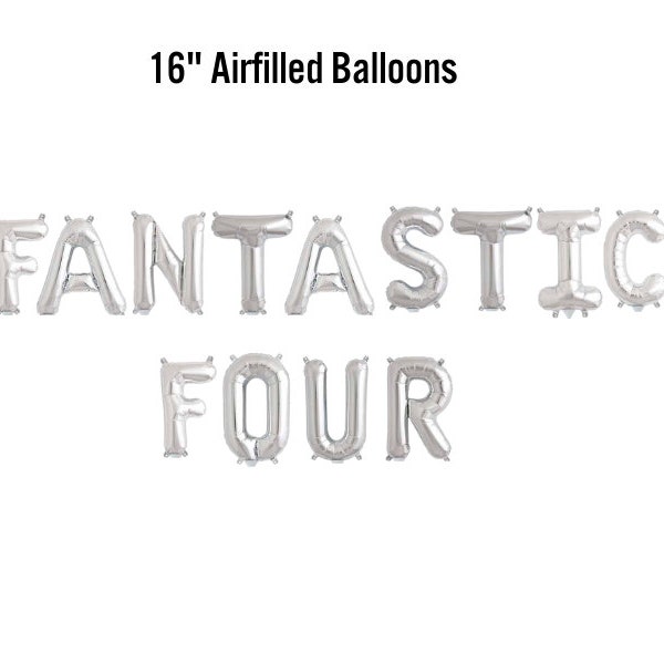 Fantastic Four Banner, 16" Airfilled Balloon Sign, Fourth Bday Party Decor, 4th Year Decor, Superhero Balloon Backdrop, Hero Party Supplies