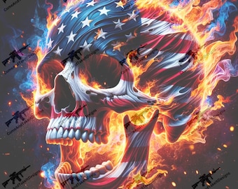 American Flag Flaming Skull PNG SVG, Patriotic Biker Sublimation Design, DTF Shirt Design, Transparent Background, Digital Download Clipart