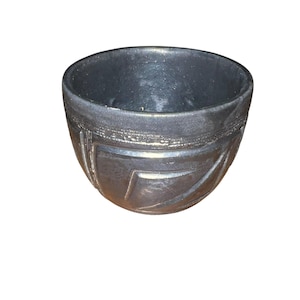HAL LASKY Puerto Rican Pottery Vase Planter Cup Midcentury Modern Atomic Era Design Sgraffito Style Black Metallic