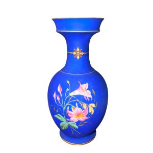 Antique Old Paris Porcelain Vase | 19th C. Matte Blue with Hand Painted Polychrome Florals | French Victorian Decor