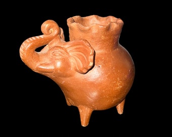 Vintage terracota arcilla elefante plantador hecho a mano México Redware