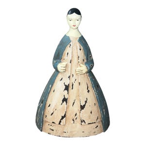 Vintage Folk Art Hand Carved Wood Woman | Primitive Puritan Female Figurine | Rustic Americana Decor | Handcrafted Wooden Statue