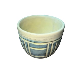 HAL LASKY Puerto Rican Pottery Vase Planter Cup Midcentury Modern Atomic Era Design Sgraffito Style yellow  geometric