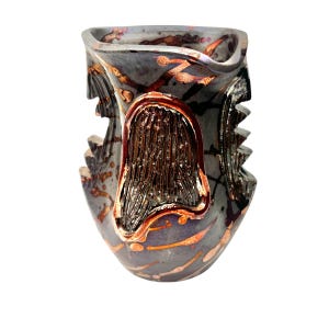 Jarrón de cerámica de estudio único en su tipo / Esmalte abstracto escultural con detalles metálicos Alienware Cerámica Luster Iridiscencia púrpura
