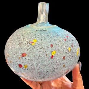 Rare Bertil Vallien Kosta Boda Art Glass Vase Artist Collection Chico 89606 Textured Speckled Blue Confetti Signed Sweden Scandi Design