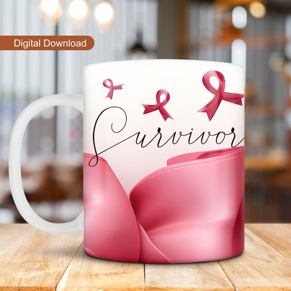 3D Brustkrebs Überlebende Becher Wrap, Bewusstsein Becher Design, 11 Unzen 15 Unzen Becher Wrap, 3D Rosa Becher Sublimation, 3D Krebs Awareness Becher PNG