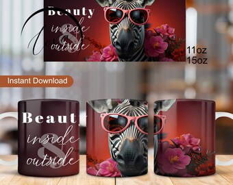 3D Zebra Mug Wrap, Positive Affirmations Mug Design, 11oz 15oz Mug Wrap, 3D Zebra Mug Sublimation, 3D Inspirational Mug PNG