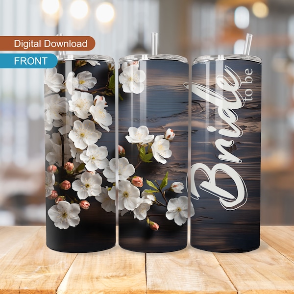 3D Bride to Be Flowers Tumbler Wrap, Bridal 20oz Skinny Tumbler Sublimation Design, Engagement Tumbler Template, PNG Digital Download