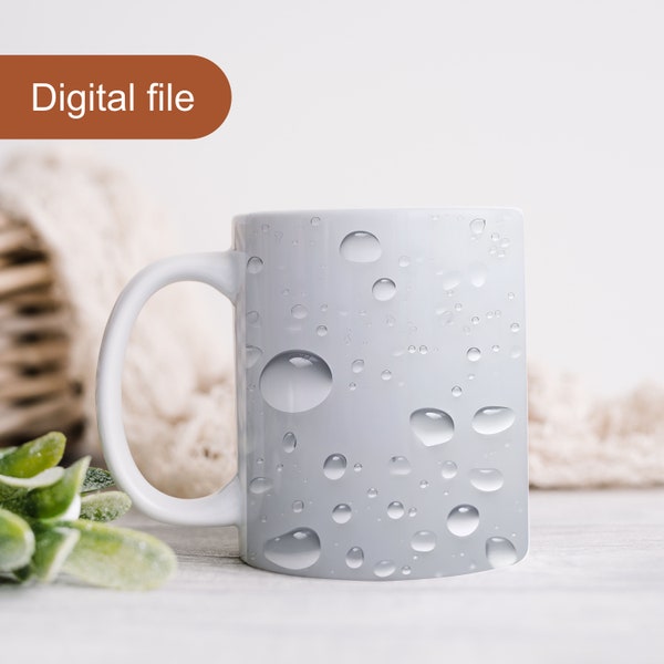 3D White Raindrops Mug Wrap, Monochrome Raindrops Mug Design, 11oz 15oz Mug Wrap, 3D Water Drops Mug Sublimation, 3D Abstract Design Mug