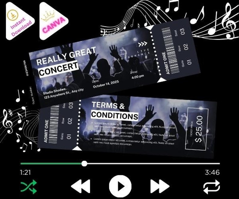 Custom Concert Ticket, Concert Ticket Template, Personalized Event