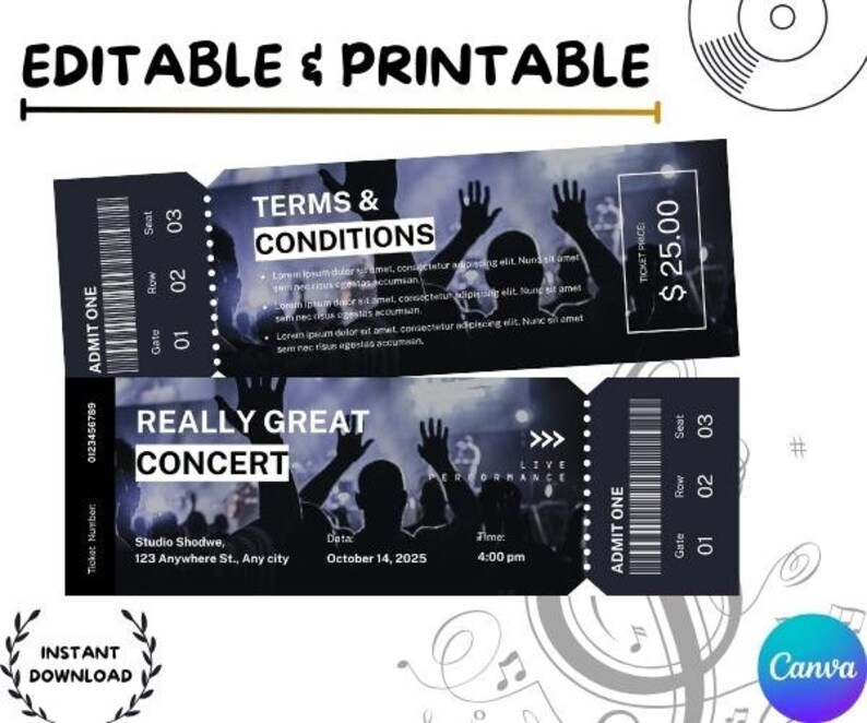 Custom Concert Ticket, Concert Ticket Template, Personalized Event