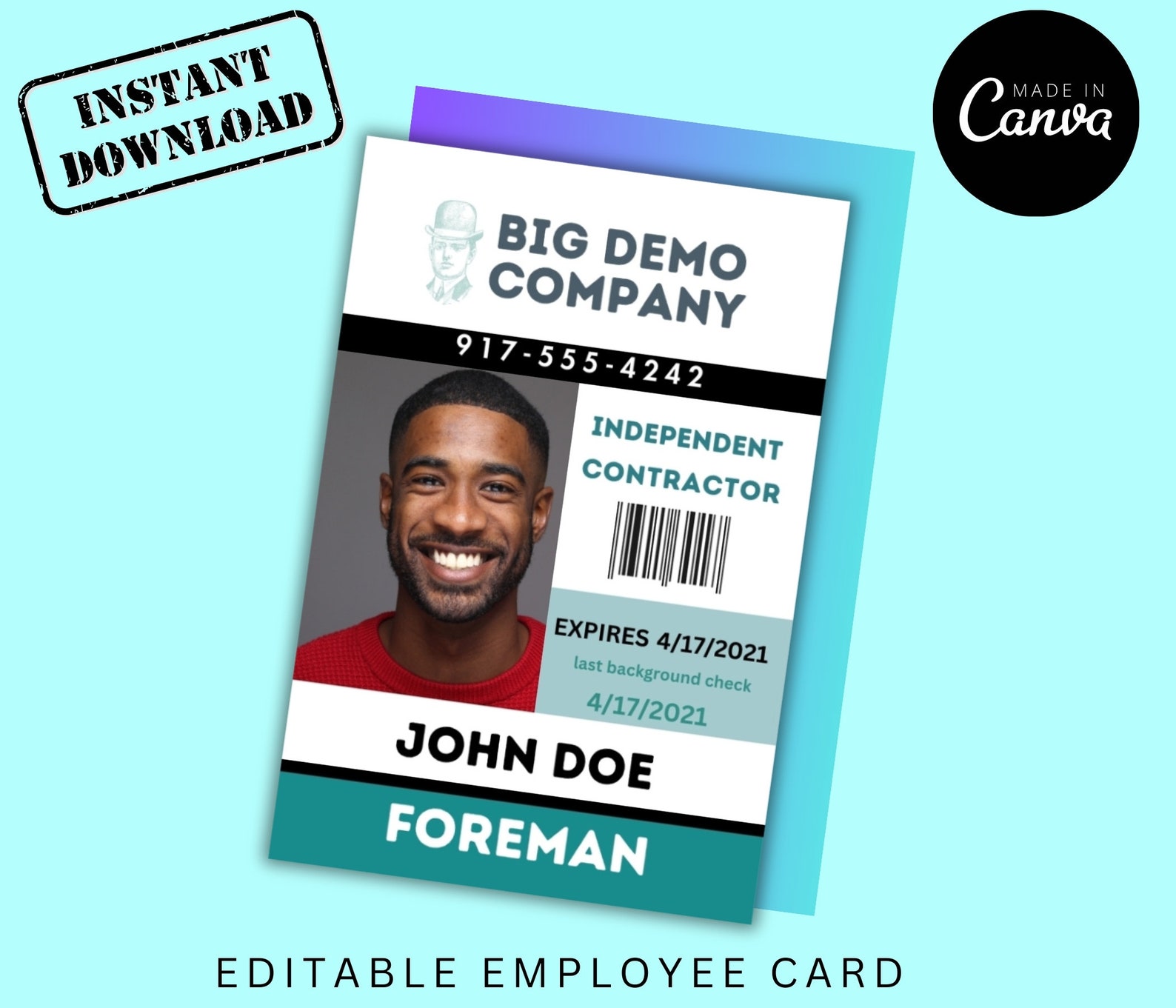 ID Badge Template Work Badge Photo ID Card Employee Name Badge ID Badge Template Work Badge Photo ID Card Employee Name Badge