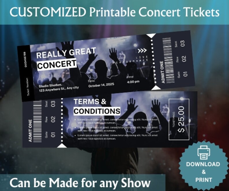 Custom Concert Ticket, Concert Ticket Template, Personalized Event