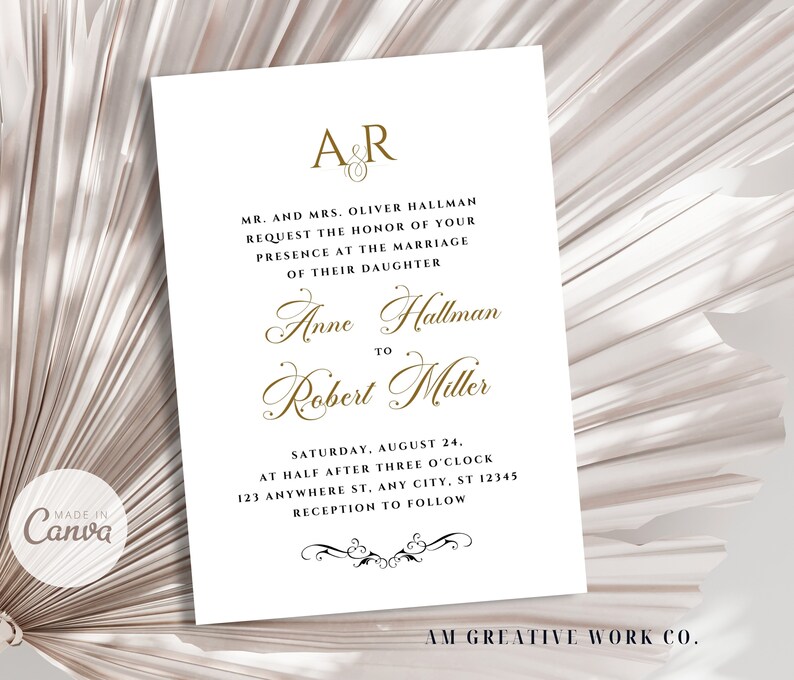 Wedding Invitation Template Kit, Stylish Gold Script, QR Code RSVP