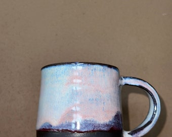 Black Porcelain Handmade Mug, Black Matte clay with Light Pink Glaze