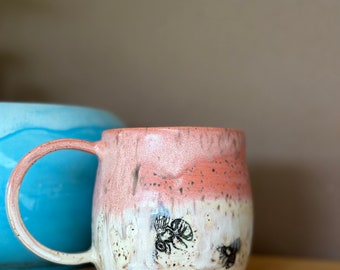 12 ounce Pink Speckle Bee Coffee Mug