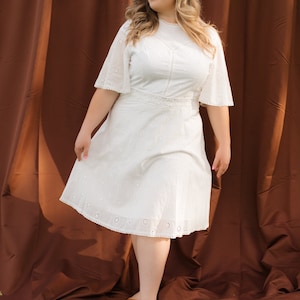 White Eyelet Cotton Dress: Butterfly Sleeve Summer Modest Dress