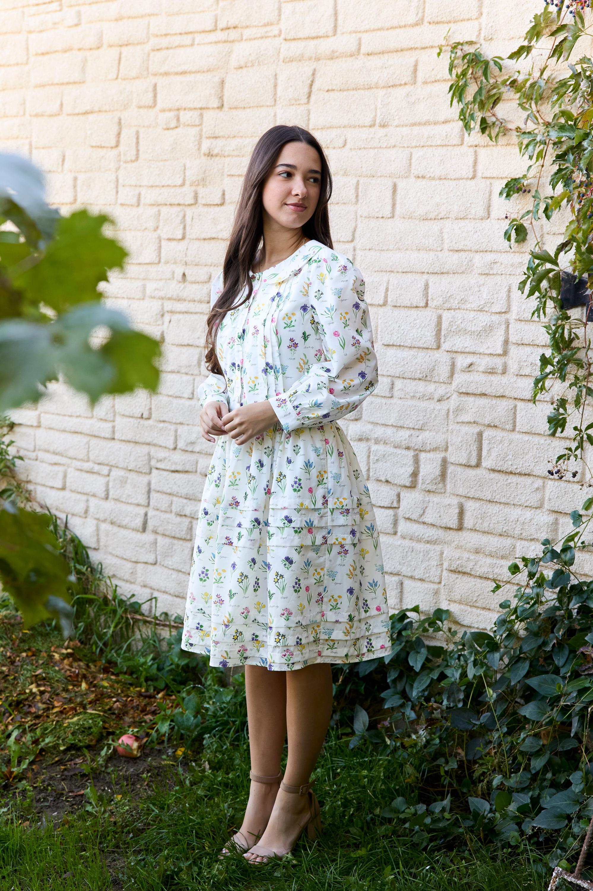 Cream Knee Length Dress With Sleeves