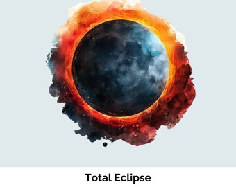 Solar Eclipse, Total Eclipse, Sun, Earth, Universe. Clip art, clipart, scrapbooking, junk journal, card making