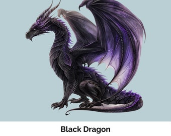 Black and Purple Dragon. Clipart, whimsical, scrapbooking, junk journal, card marking.