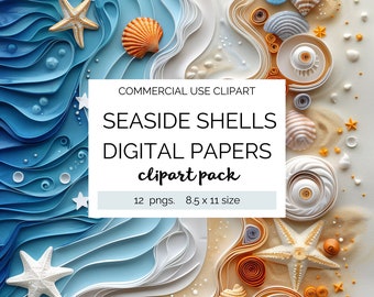 Sea Side Vibes with Shells and Sand. Scrapbooking. Digital Paper.