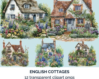 English Cottages, English country garden, spring, clip art, transparent png, birds flowers, scrapbooking, card making, junk journal