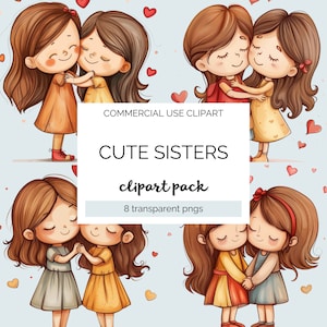Sisters Forever Clipart, cute loving sisters transparent png files