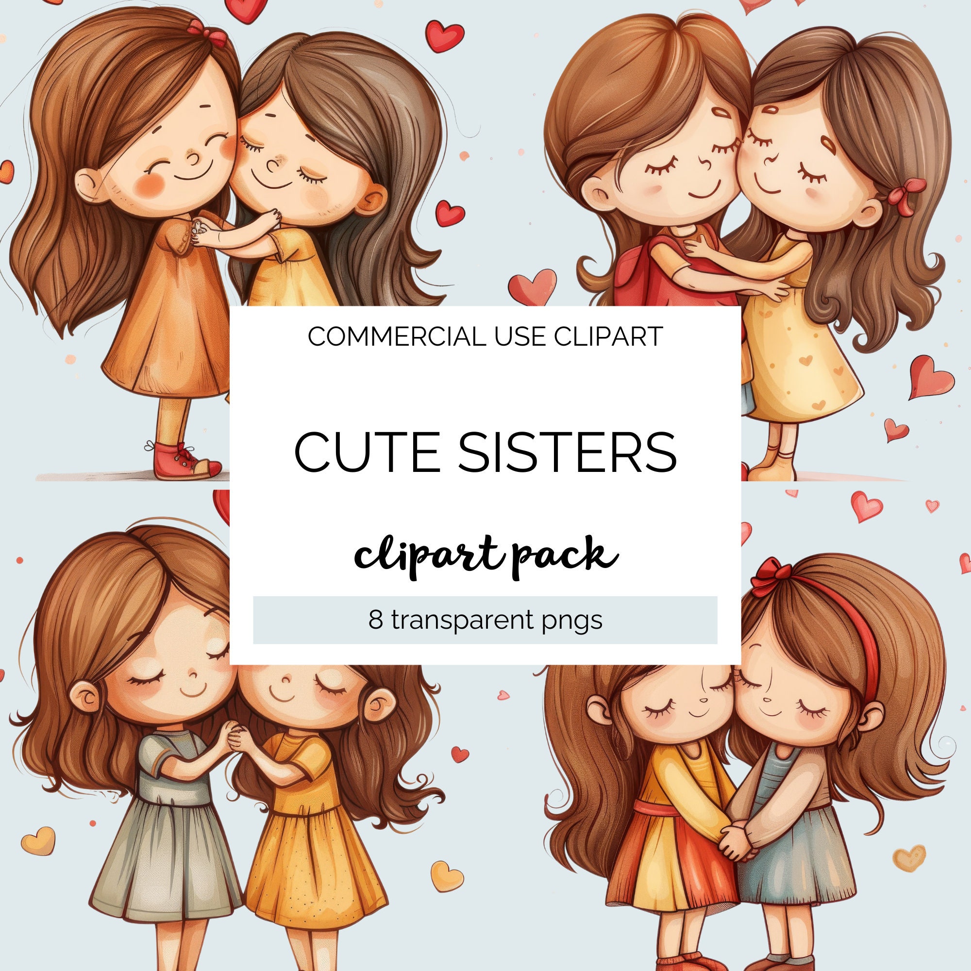 Sisters Forever Clipart, Cute Loving Sisters Transparent Png Files - Etsy