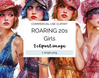 Roaring Twenties Girls Clipart Watercolour on white background