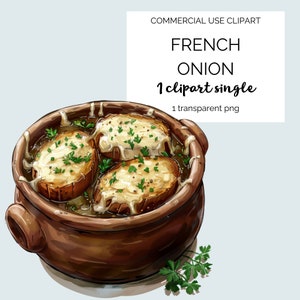 Immagine ad acquerello della zuppa di cipolle francese. 1 png trasparente. 300 dpi