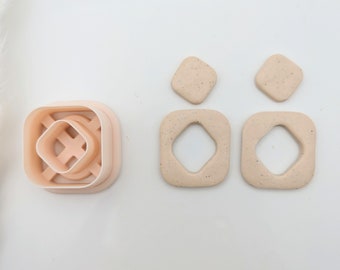 Rounded Square Diagonal Combo Earring Cutter, Clay Earring Cutter , Polymer Clay Cutters, Clay Jewelry Cutters, Trendy Earring Cutters