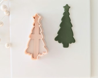 Painted (Skinny) Christmas Tree w/Star 3D Printed for Cookies, Polymer, Earthenware & Ceramic Clay. Fondant Cutter