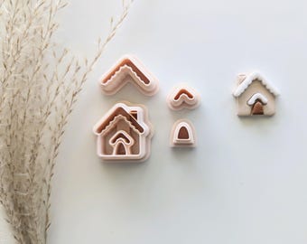 Gingerbread House 4pc Combo Earring Cutter, Christmas Clay Earring Cutter, 3D Printed Cutter, Polymer Clay Cutter, Jewelry Clay Cutter