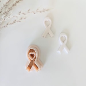Cancer Awareness Ribbon Earring Cutter W/Heart Cut Out, Breast Cancer awareness Ribbon Cutter, 3D Printed Cutter, Polymer Clay Cutter