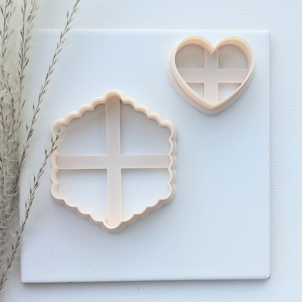 Scalloped Hexagon w/Heart Cookie Cutter Combo, Wedding or Valentine Heart Combo Cookie Cutter, Hexagon w/Heart Cutter Set, 3D Printed Cutter