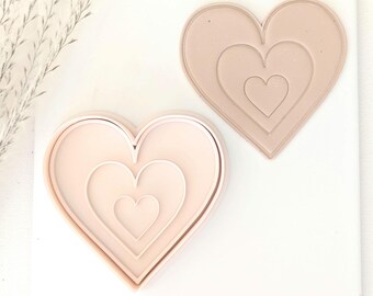 Triple Heart Imprint Cutter & Stamp 3D Printed for Polymer, Earthenware, Pottery Clay, Cookies