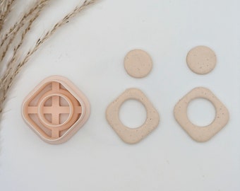 Rounded Square Circle Combo Earring Cutter, Clay Earring Cutter , Polymer Clay Cutters, Clay Jewelry Cutters, Trendy Earring Cutters