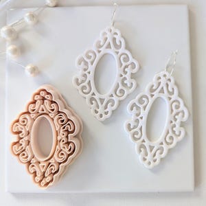 Victorian Clay Earring Cutter 3&quot; – Elegant Polymer Clay Cutter, Large Pendant Cutter, Boho Jewelry Tool, 3D Printed Clay Cutter